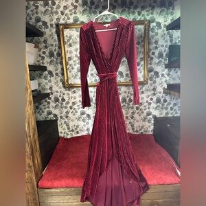 Baltic Born Burgundy Long Sleeve Velvet Dress